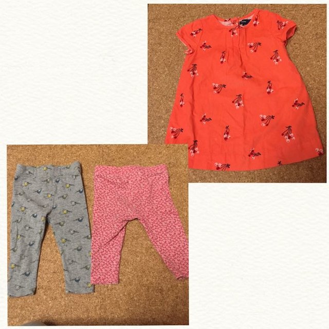 babyGAP(ベビーギャップ)の美品 baby gap すぐり柄ワンピ&鳥柄➕花柄レギンスのセット 送料込 キッズ/ベビー/マタニティのベビー服(~85cm)(ワンピース)の商品写真