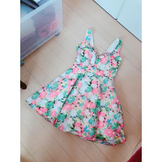 ローブ(ROBE)の👗ROBE de Fleurs 花柄編み上げドレス(ミニドレス)