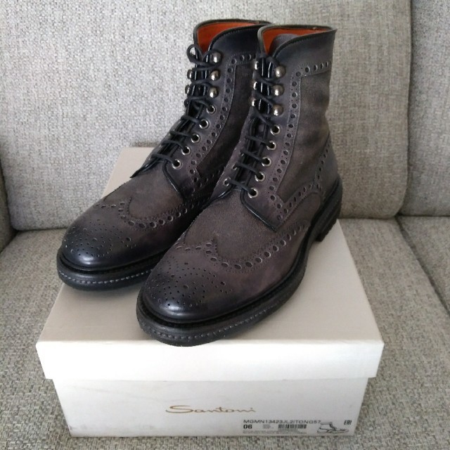 Santoni(サントーニ)のSantoni　サントーニ　ブーツ サイズ６ カラー：黒/グレー ビンテージ加工 メンズの靴/シューズ(ブーツ)の商品写真