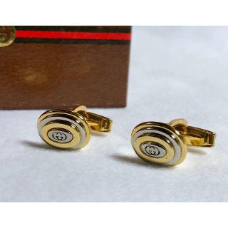 グッチ(Gucci)の正規良 グッチ ヴィンテージ インターロッキング オーバルGGロゴカフス 金×銀(カフリンクス)