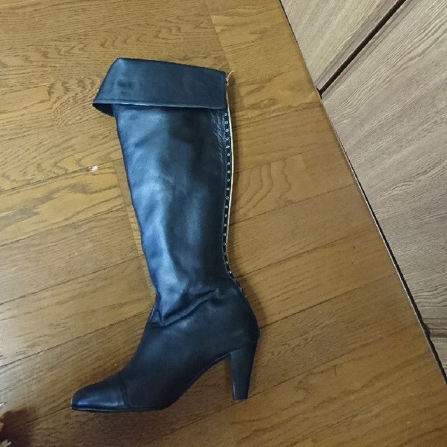 ◆コロたん様専用◆本革ニーハイブーツ(黒)／25.0cm レディースの靴/シューズ(ブーツ)の商品写真