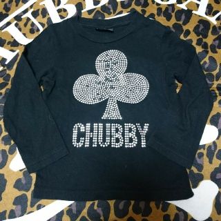 チャビーギャング(CHUBBYGANG)のCHUBBY GANG ラインストーン付ロングTシャツ 黒地 100cm(Tシャツ/カットソー)