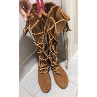 ミネトンカ(Minnetonka)のミネトンカ  レースアップニーハイブーツ 美品 新ソール仕様(ブーツ)