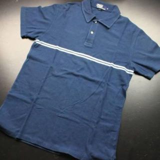 ポロラルフローレン(POLO RALPH LAUREN)の良品 ポロ ラルフローレン 2本ボーダー 半袖 ポロシャツ 紺色 M USED(ポロシャツ)