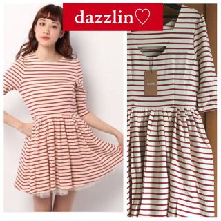 ダズリン(dazzlin)の新品♡定価7990 dazzlin♡７分袖フレアワンピース♡チュールスカート(ひざ丈ワンピース)