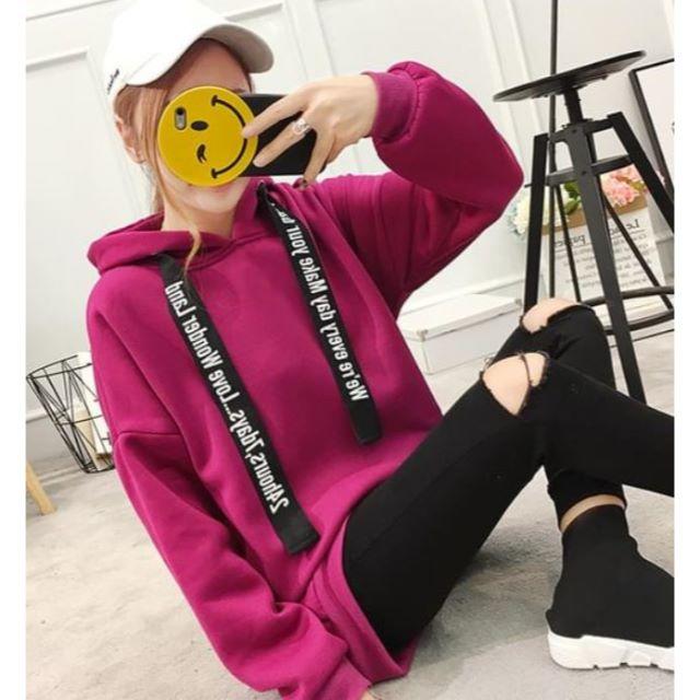 リボン パーカー ロゴリボン 紐リボン ワイン ロング丈 英文字 春 スプリングの通販 By ｍy Set S Shop ラクマ