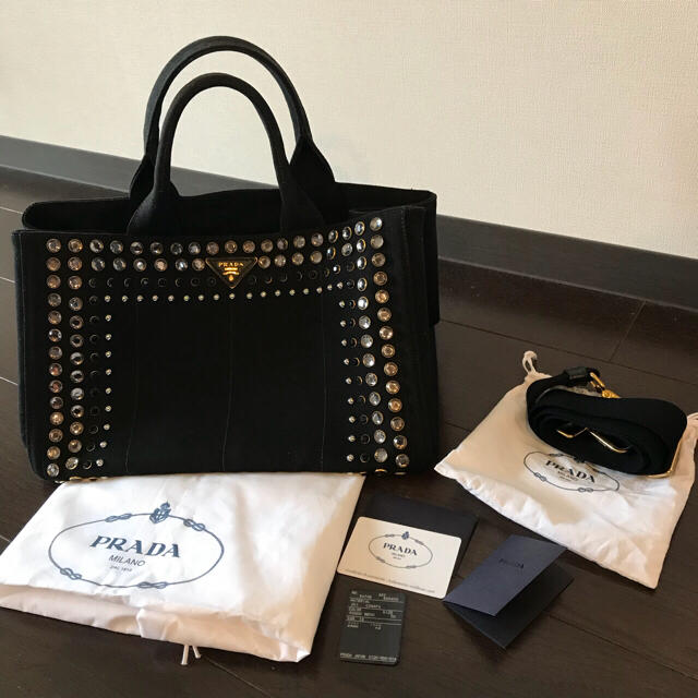 美品 PRADA カナパ ブラック ビジュー