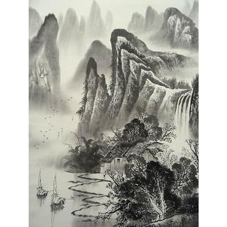 掛軸 在銘『中国水墨山水図』中国画 紙本