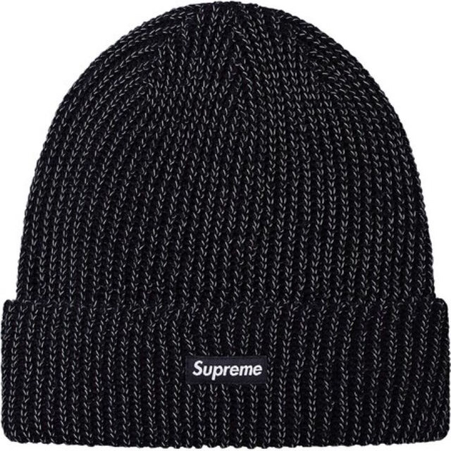 国内正規オンライン購入 17FW Supreme リフレクディブ ビーニー 黒帽子