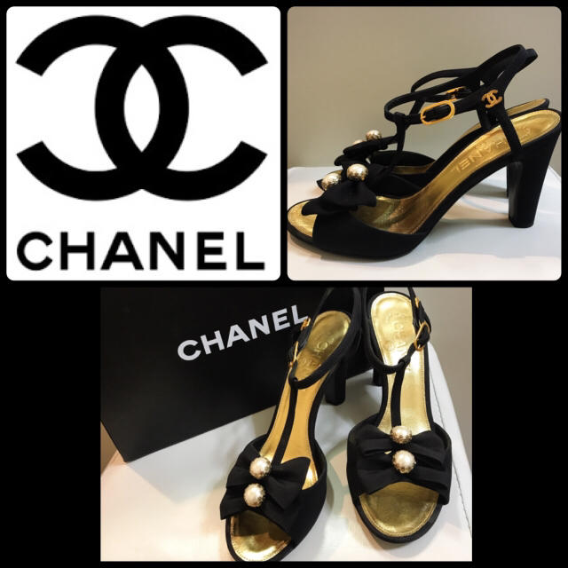 みぃ様♡CHANEL♡ブラックサテン パール リボン サンダル♡ みぃ様♡CHANEL♡ブラックサテン パール リボン サンダル♡