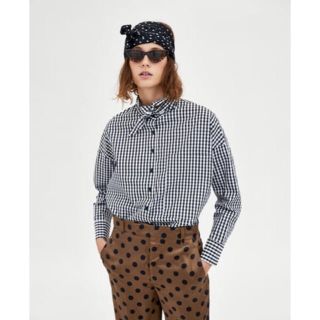 ザラ(ZARA)のzara ギンガム リボン チェック シャツ(シャツ/ブラウス(長袖/七分))