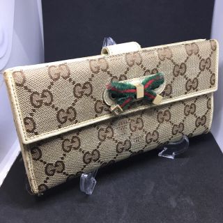 グッチ(Gucci)のGUCCI 167464 GGキャンバス シェリーリボン Wホック 長財布(財布)