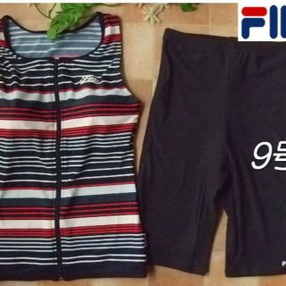 フィラ(FILA)の新品◆FILA・ラン型袖なし・フィットネス水着・9号M・ボーダー紺赤水色(水着)