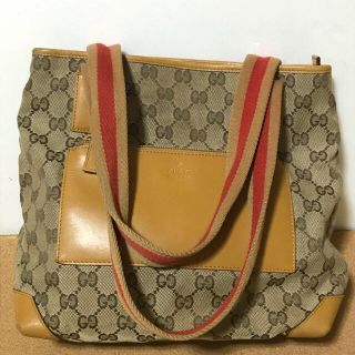 グッチ(Gucci)のグッチ キャンバス トート レザー バッグ(トートバッグ)