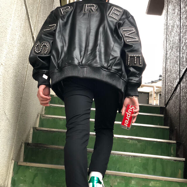 studded arc logo leather jacket