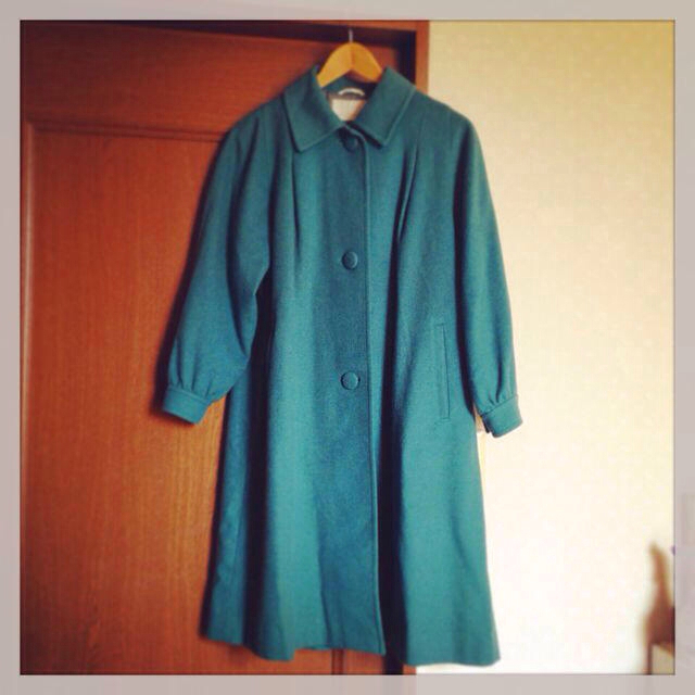 古着 グリーンステンカラーコート レディースのジャケット/アウター(ロングコート)の商品写真