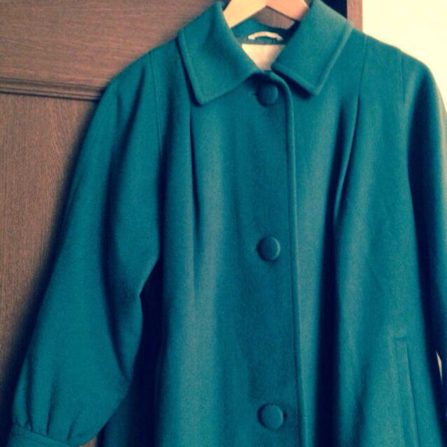 古着 グリーンステンカラーコート レディースのジャケット/アウター(ロングコート)の商品写真