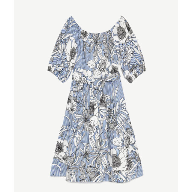 ZARA ストライプ フラワー オフショルダー ワンピース XS | フリマアプリ ラクマ ZARA ストライプ フラワー オフショルダー ワンピース XS