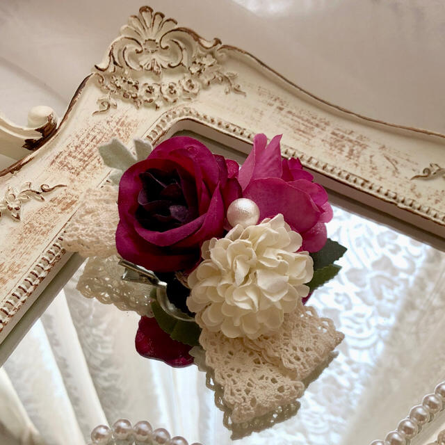 *MilleFleurs* お花のコサージュ・クリップピン＊パープル&ピンク ハンドメイドのアクセサリー(コサージュ/ブローチ)の商品写真