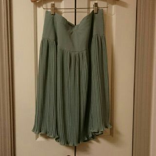 モスグリーン プリーツスカート ♡ vintage spring(ひざ丈スカート)