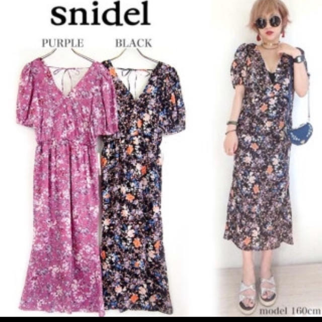 snidel テキストフラワーIラインワンピース