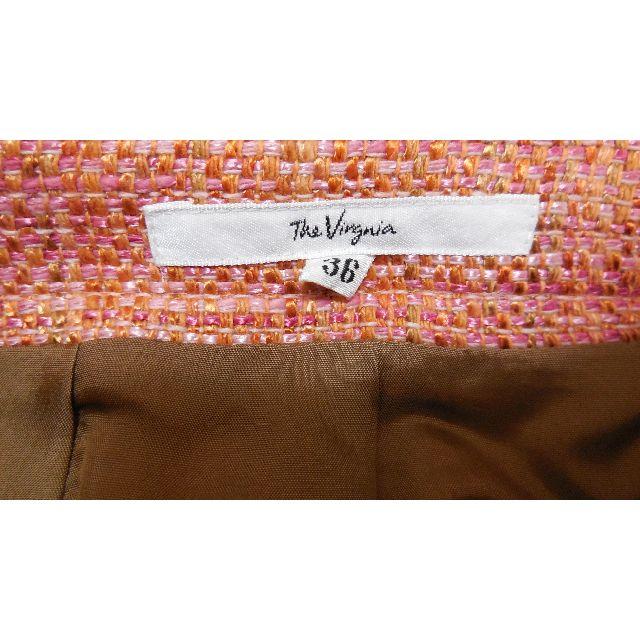 The Virgnia(ザヴァージニア)の【新品】14SS レーヨン・綿麻混 ツイードタックスカート 赤/朱色/オレンジ レディースのスカート(ひざ丈スカート)の商品写真