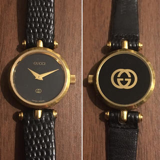 グッチ(Gucci)のグッチ GUCCI オールドグッチ レディース腕時計 ブラック ゴールド 電池(腕時計)