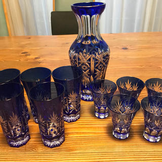 カガミクリスタル ブルーグラス小・中+花瓶  (グラス/カップ)