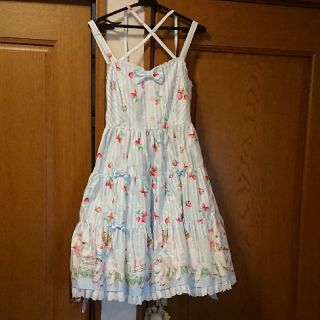 アンジェリックプリティー(Angelic Pretty)の可愛いやぎさんとイチゴのジャンパースカート☆サックス春(ひざ丈ワンピース)