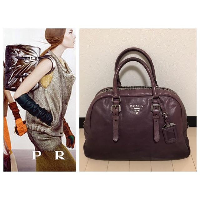 本物 PRADA プラダ グラデーション レザー ハンドバッグ  パープル375cm奥行き