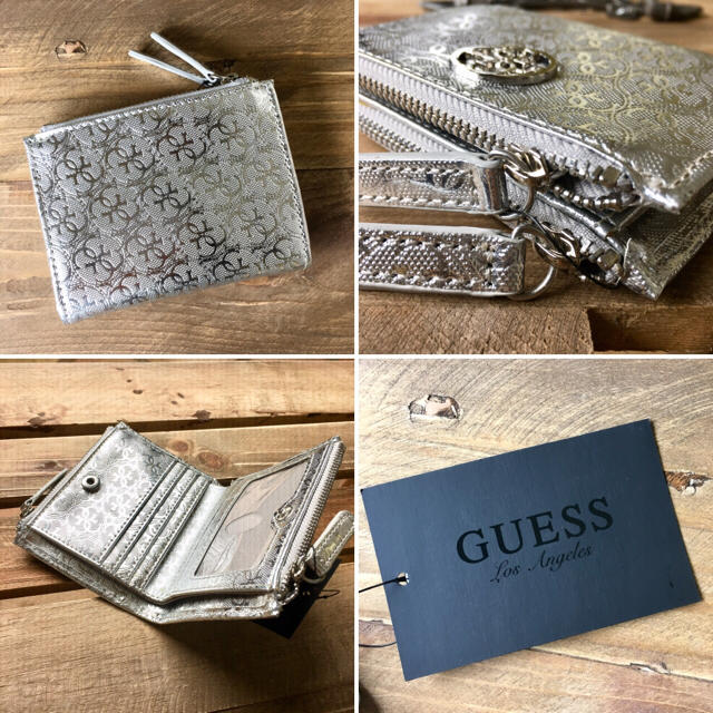 GUESS(ゲス)の【新品・タグ付】GUESS 折りたたみ シルバー ミニ財布 スモールウォレット レディースのファッション小物(財布)の商品写真