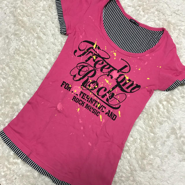 ピンク×ボーダーTシャツ レディースのトップス(Tシャツ(半袖/袖なし))の商品写真