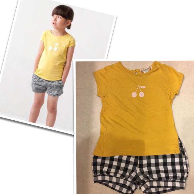 Bonpoint(ボンポワン)のボンポワン チェリーTシャツ&ショートパンツ セット 2a 3a 90 95 キッズ/ベビー/マタニティのキッズ服女の子用(90cm~)(Tシャツ/カットソー)の商品写真