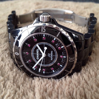 シャネル(CHANEL)のCHANEL シャネル J12 オートマチック ルビー 腕時計 自動巻 黒(腕時計(アナログ))