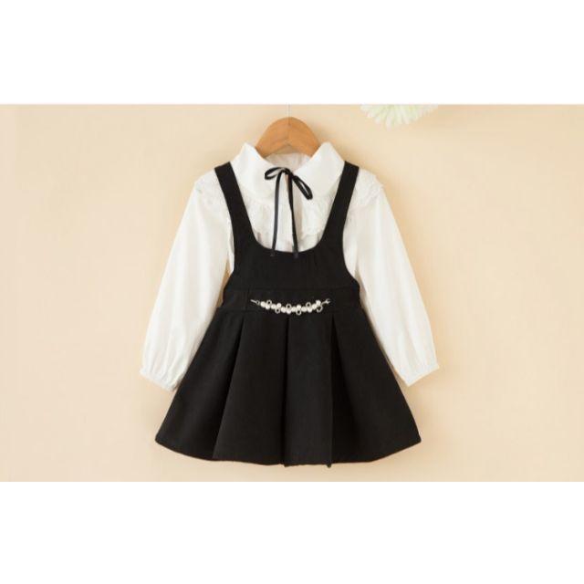 １３０　ドレスシャツ♥セットアップ　黒 キッズ/ベビー/マタニティのキッズ服女の子用(90cm~)(ドレス/フォーマル)の商品写真