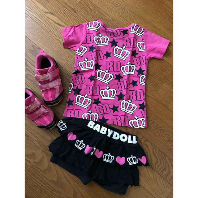 BABYDOLL(ベビードール)の値下げ！！120 ベビードール Tシャツ ショートパンツ  セット ハデ可愛い キッズ/ベビー/マタニティのキッズ服男の子用(90cm~)(Tシャツ/カットソー)の商品写真