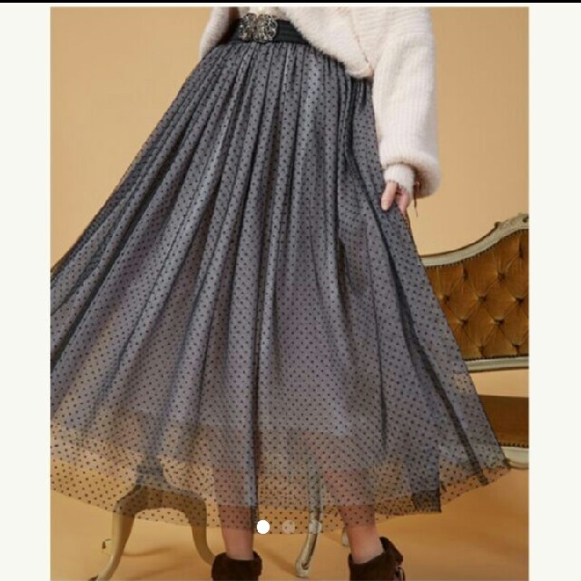 axes femme(アクシーズファム)のアクシーズファム フロッキードット チュールスカート レディースのスカート(ロングスカート)の商品写真