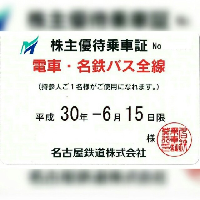 送料無料☆名鉄 名古屋鉄道 株主優待乗車証 電車バス全線 定期