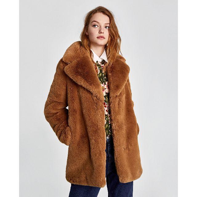 新品 ZARA ボリューミー ファーコート レディース ブラウン 新品 ZARA ボリューミー ファーコート レディース ブラウン