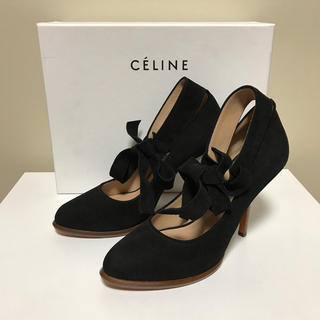 セリーヌ(celine)の☆新品 セリーヌ アンクル リボン スウェード パンプス 黒 イタリア製(ハイヒール/パンプス)