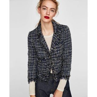 ザラ(ZARA)のZARA ザラ フリンジ ツイード  ジャケット 新品(テーラードジャケット)