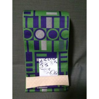 【新品】着物女子★半幅帯 長尺★モダンアート★小杉織物製 日本製★緑色×薄黄色★(帯)