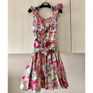 ジルスチュアート(JILLSTUART)の超美品 ジルスチュアート フラワーワンピース リボンワンピース フレアワンピース(ひざ丈ワンピース)