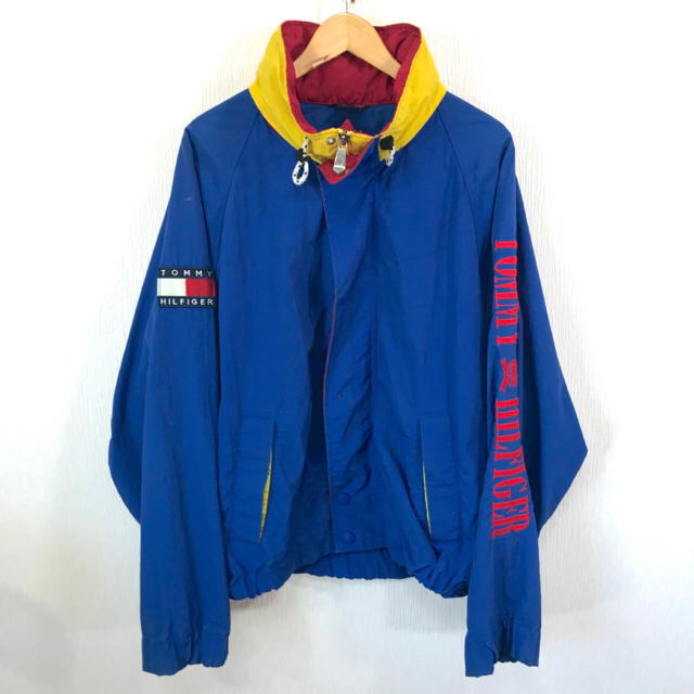 TOMMY HILFIGER(トミーヒルフィガー)のアームロゴ ♪ 90s トミー ヒルフィガー  セーリングジャケット 青 XL  メンズのジャケット/アウター(ナイロンジャケット)の商品写真