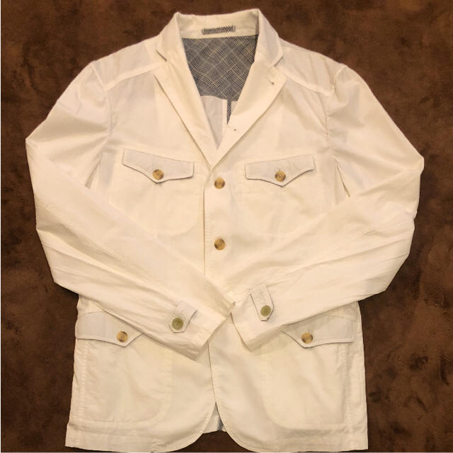 OFUON(オフオン)のジャケット カジュアル チェック裏地有りホワイトサイズ50 美品 メンズのジャケット/アウター(その他)の商品写真