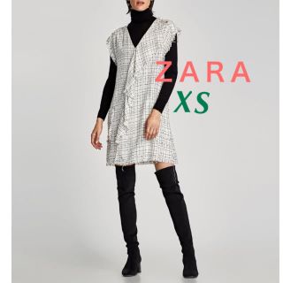 ザラ(ZARA)の値下げしました！フリル付きツィードワンピース(ミニワンピース)