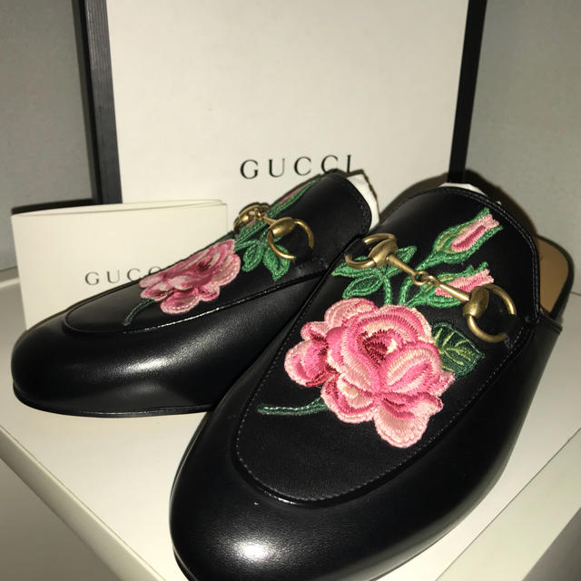 超安い】 - Gucci GUCCI 花刺繍 レザースリッパ グッチ ローファー