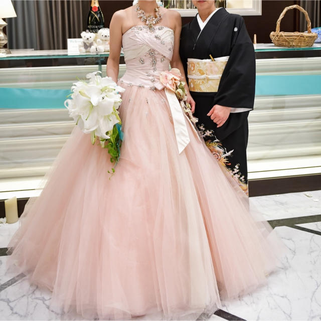 ウェディング カラードレス  ピンク ベージュ レディースのフォーマル/ドレス(ウェディングドレス)の商品写真