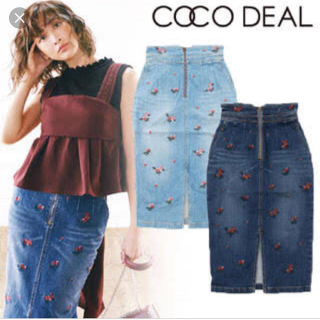 COCO DEAL(ココディール)のm♡さん専用 COCODEAL 刺繍フラワーデニムスカート レディースのスカート(ひざ丈スカート)の商品写真