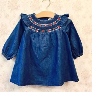 ベビーギャップ(babyGAP)の【再値下げ♡完売】80cm baby Gap スモックワンピース デニム 刺繍(ワンピース)